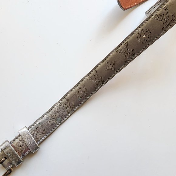LOUIS VUITTON - AUTHENTIC LV METALLIC SILVER LEATHER PERFORATED MAHINA BELT - Picture 5 of 15